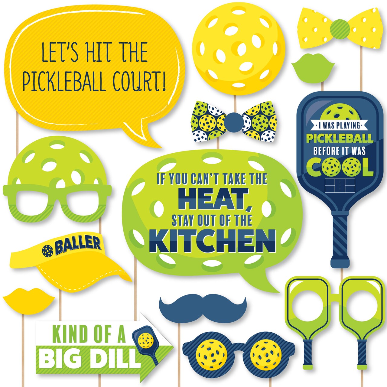 Big Dot of Happiness Let’s Rally - Pickleball - Birthday or Retirement Party Photo Booth Props Kit - 20 Count